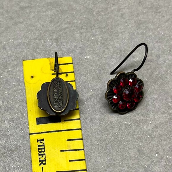 Vtg. Kenny Ma San Francisco Ruby Swarovski Crystal French Hook Pierced Earrings - Picture 7 of 8